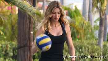 Gisele Bundchen, 43, works up a sweat as she shows off her slim figure and volleyball skills alongside daughter Vivian, 11