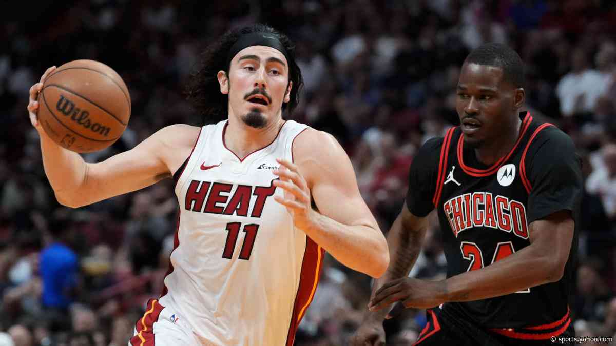 With Butler out, Jaquez Jr., Herro step up to combine for 45, Heat cruise past Bulls into playoffs