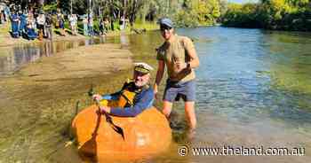 Oh my gourd: Watch as thrill-seeker hits water in prize-winning pumpkin boat