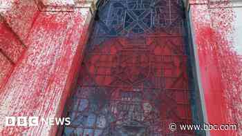 Council building splashed with red paint for a third time