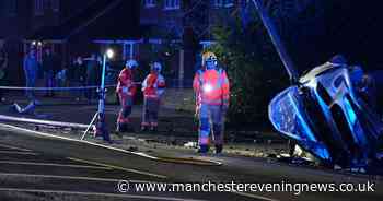 Dramatic images show car wrecked after smashing into lamp post