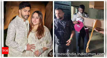 Varun-Natsaha give out gifts to paps after baby shower