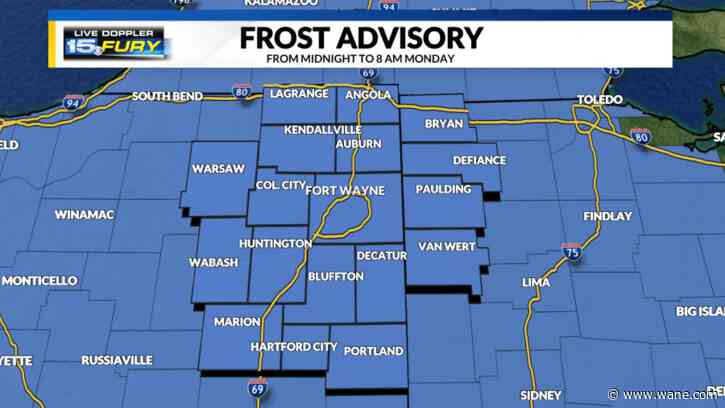 Frost Advisory issued across the area tonight