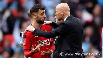 Man United's dressing room are NOT out of sorts because they are 'worried' about Erik ten Hag's future, insists Bruno Fernandes... as he reveals what ex-Red Devils title winner told the side ahead of hollow FA Cup victory