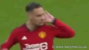New angle emerges of Antony cupping his ears after Man United beat Coventry on penalties in FA Cup semi-final... after he was slammed as 'shameless' by Gabby Agbonlahor for his antics