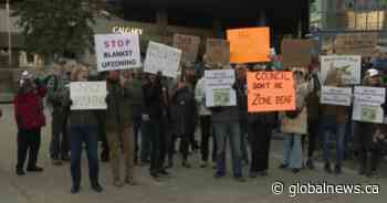 Calgary rezoning public hearing begins, rallies held