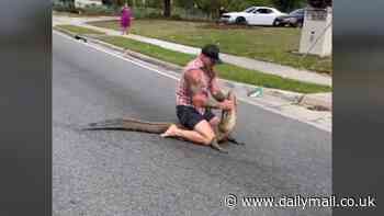 Florida man and MMA fighter Mike Dragich uses bare hands to catch and carry away an 8-foot alligator wandering Jacksonville streets