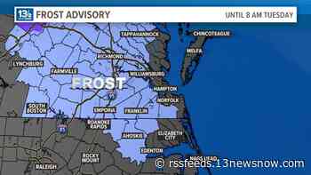 Frost advisory issued for parts of Hampton Roads as temperatures drop to 30s inland