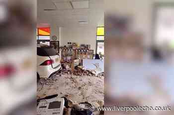 Destruction inside classroom after car ploughs into school