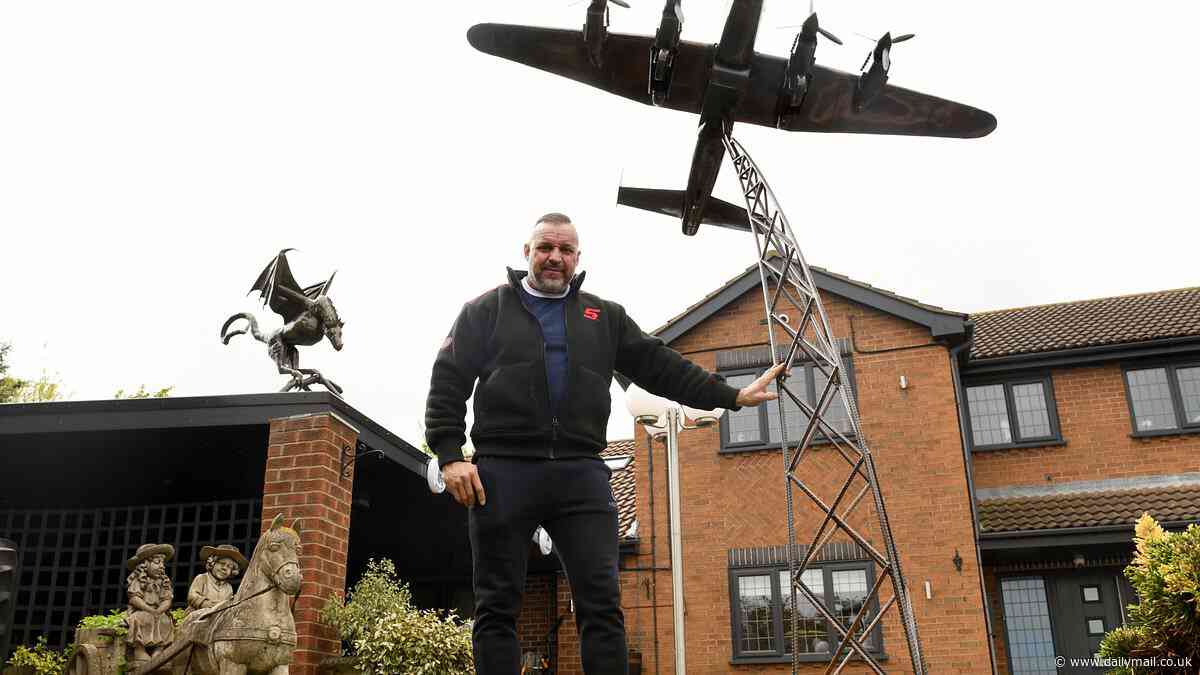 Homeowner, 52, who erected statues of military planes and a 'Game of Thrones dragon' wins planning battle against neighbours who claimed they made his property look like a 'theme park'