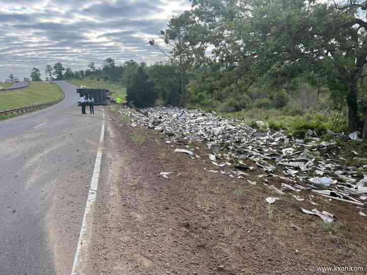 18-wheeler rolls over on Highway 21 in Bastrop County; Delays expected during cleanup