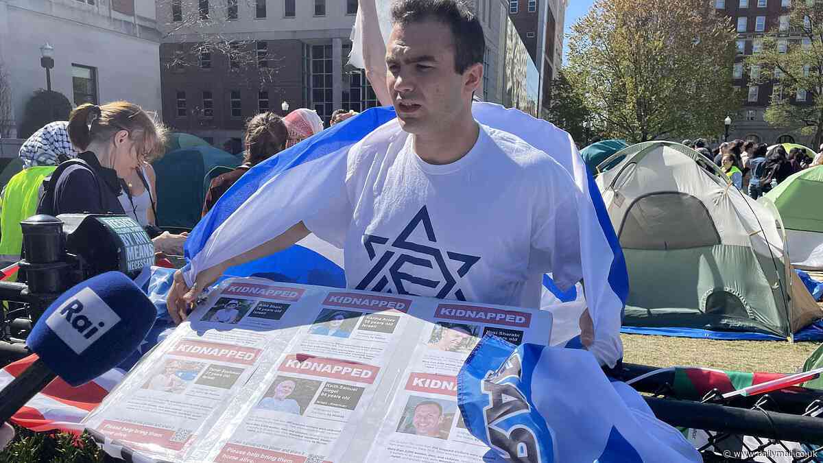 Brave Jewish Columbia University graduates confront 'solidarity camp' tent squatters with Israeli flags