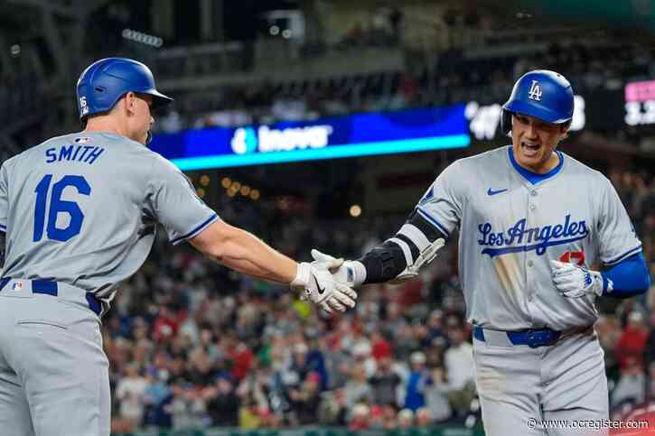 Dodgers’ offense arrives late but backs bullpen in victory over Nationals