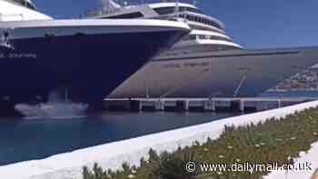 Moment out-of-control 700ft cruise ship desperately tries to slow down before crunching into dock at Turkish port