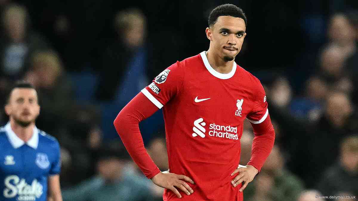 Too much for Trent! Liverpool star Alexander-Arnold hides on the Reds bench and stops watching against Everton as title hopes slip away in crushing Merseyside derby defeat