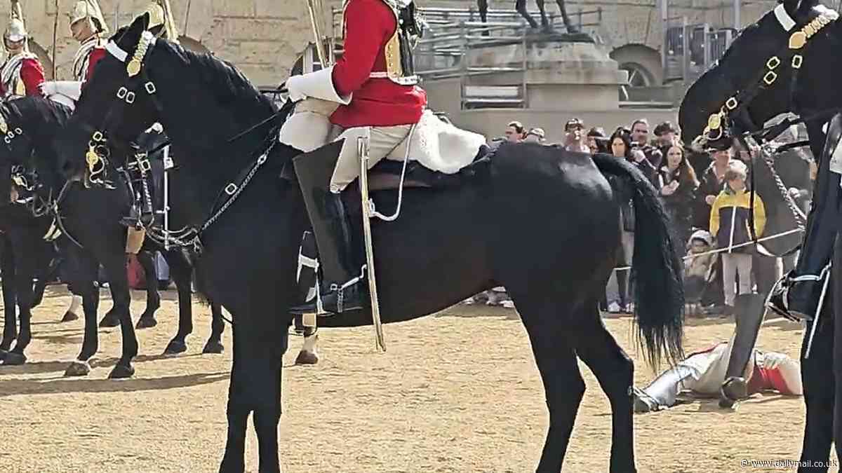 Moment Household Cavalry horses appear spooked in separate incident away from the runaway animals but on the same day