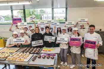 Leerlingen bakkerij bakken taart voor The Voice-finalist Christophe: “We hopen dat er massaal op hem gestemd wordt”