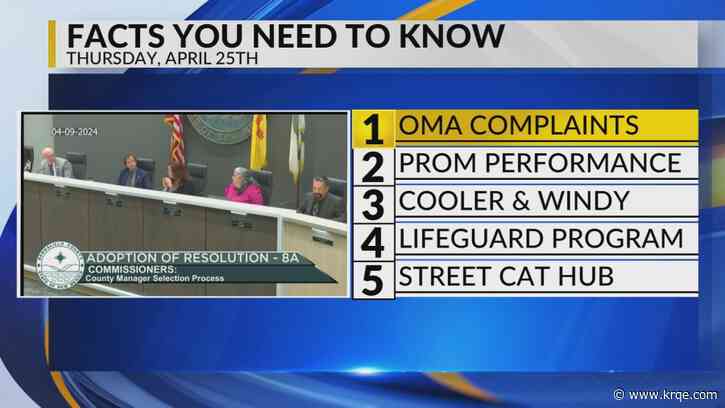 KRQE Newsfeed: OMA complaints, Prom performance, Cooler and windy, Lifeguard program, Street Cat Hub