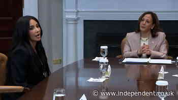 Watch: Kim Kardashian tells Kamala Harris she’s ‘just here to help’ on visit to White House