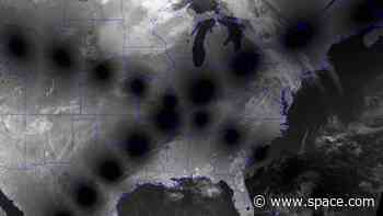 Satellite images overlay 2024 and 2017 total solar eclipses sweeping across US