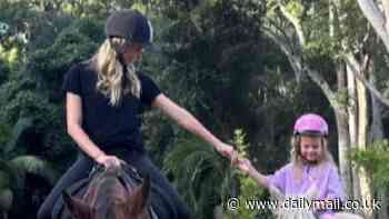 Australian supermodel Jennifer Hawkins takes her daughter Frankie, four, horse riding for the first time