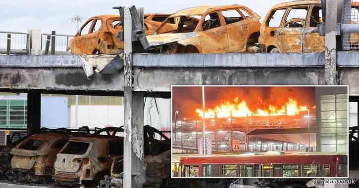 Burnt out motors still stranded at Luton airport car park months after huge fire