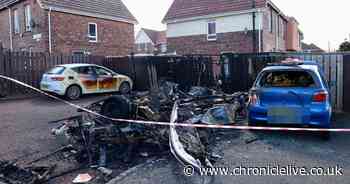 Blaze destroys caravan and cars in Gateshead as man arrested on suspicion of arson