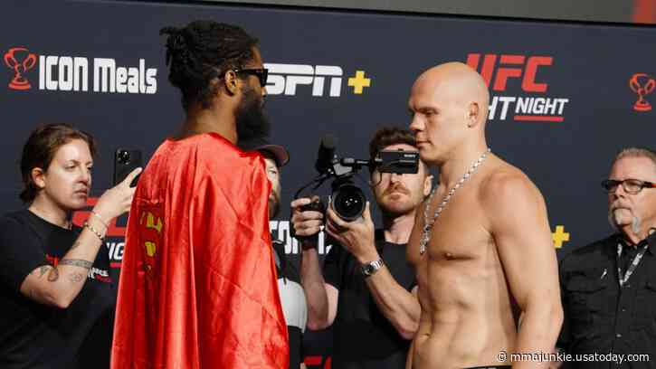 UFC on ESPN 55 ceremonial weigh-in faceoff highlights video, photo gallery