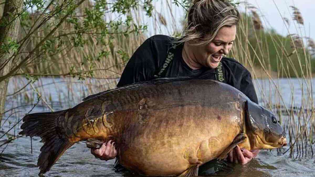 That fish is nothing to carp about! Female angler lands fish weighing more than a Great Dane after stalking it for two days