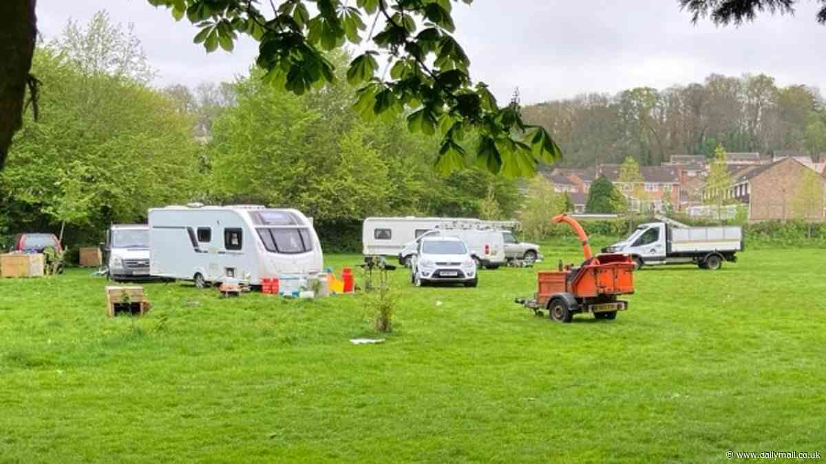 Revealed: Dine-and-dash gang who fled restaurant without paying £270 bill are travellers who have set up camp in local park 50 miles away