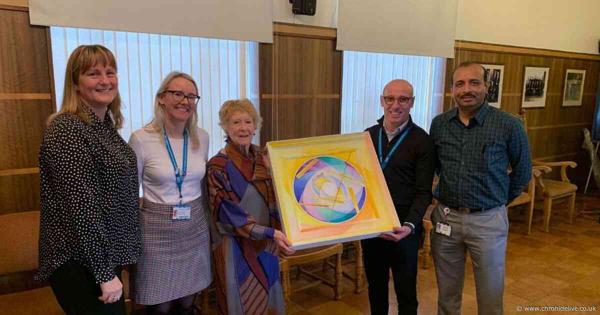 Durham artist's widow presents his final painting to the surgeon who saved his sight