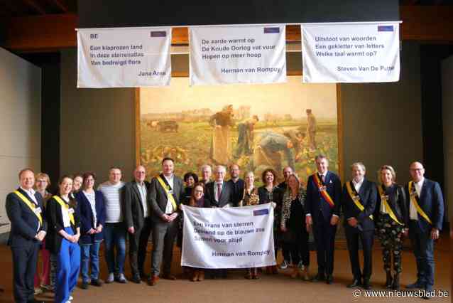 Gewezen eerste Europees president Herman Van Rompuy en Jana Arns lanceren als Deinse stadsdichters het Europees poëtisch vlaggenproject met  passende haiku’s