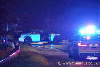 Eastbourne: Car crashes into roundabout near A22