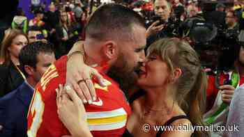 Taylor Swift and Travis Kelce 'hit the Las Vegas Strip for a double date with Patrick and Brittany Mahomes' as Chiefs stars and their WAGs return to scene of Super Bowl glory