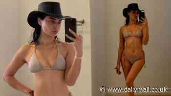 Yeehaw! Shanina Shaik flaunts her supermodel physique in a silver bikini and cowboy hat as she heads to country music festival