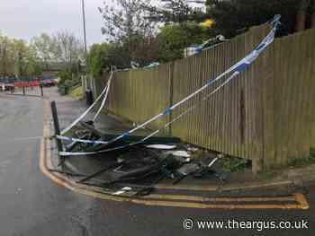 Sussex Police launch manhunt after bus shelter destroyed in crash