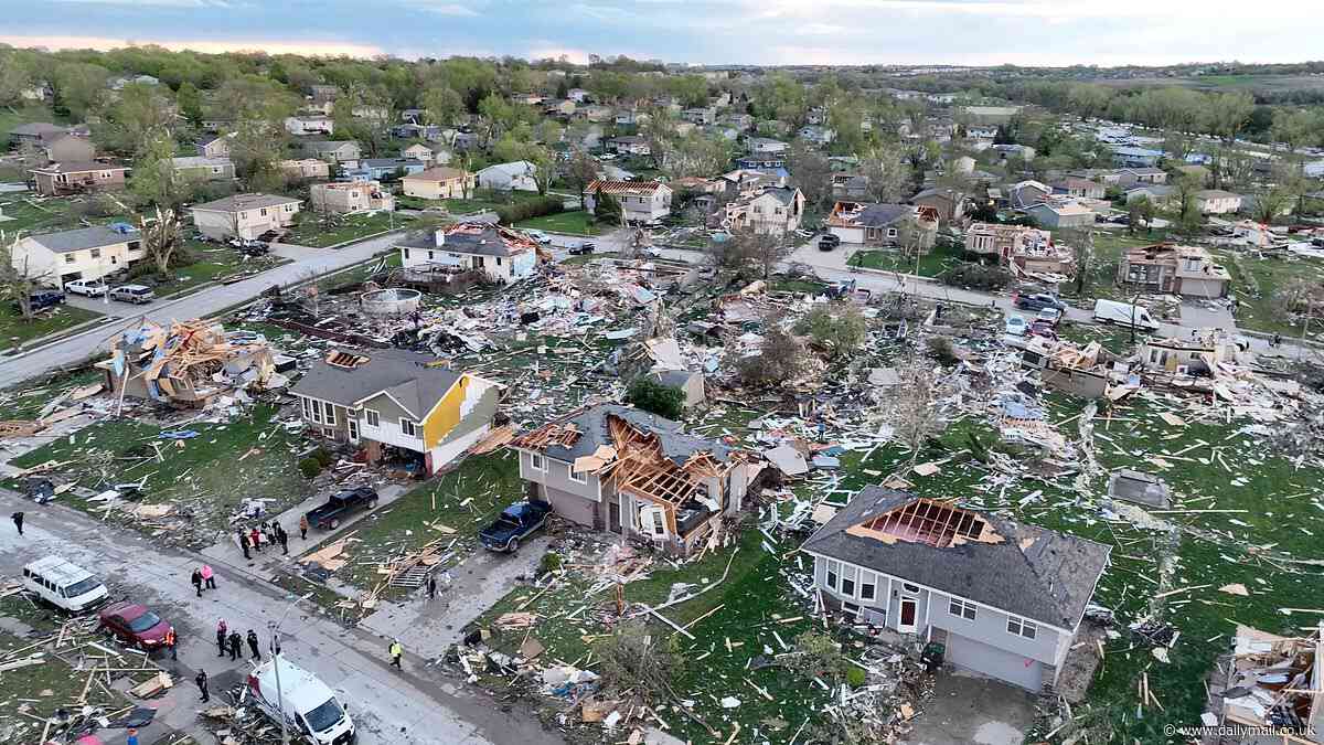 Tornadoes rip through Oklahoma killing two, including a child - as devastating videos show twisters flattening homes, toppling trees and causing blackouts in Nebraska and Iowa with 27M people under alerts