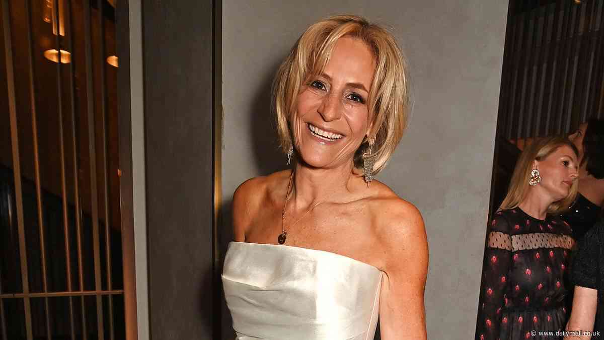 Emily Maitlis looks glam in a strapless satin top as she attends the Variety Club Showbusiness Awards - following the success of Netflix film Scoop based on her Prince Andrew interview