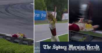 Mannequin falls onto race track