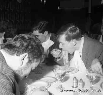 Spaghetti eating contest at George's restaurant, Southampton