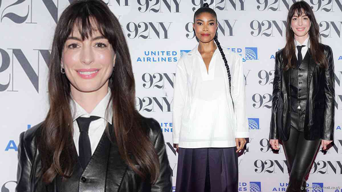 Anne Hathaway and Gabrielle Union are stylish in black and white looks as they attend The Idea of You screening
