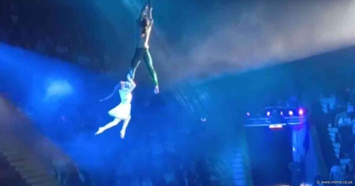 Two child acrobats plunge 12ft in war zone circus as aerial act goes wrong