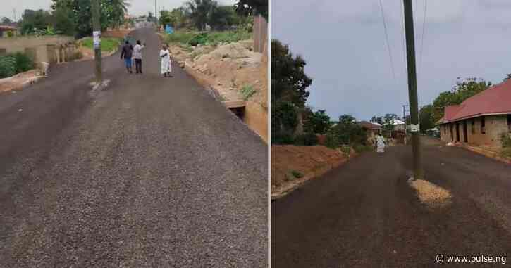 Newly constructed Ghanaian road with electric pole in the middle sparks concern