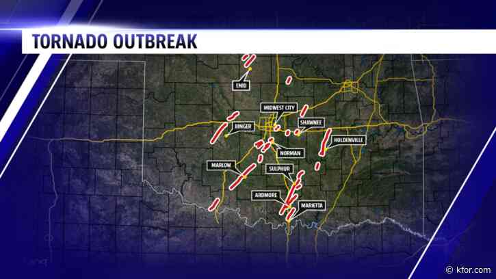 Weekend tornado outbreak map