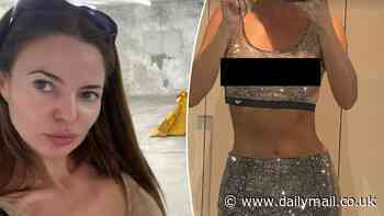 'Nude artist' Dina Broadhurst reveals her bare chest as she poses braless in a see-through Prada top and matching skirt