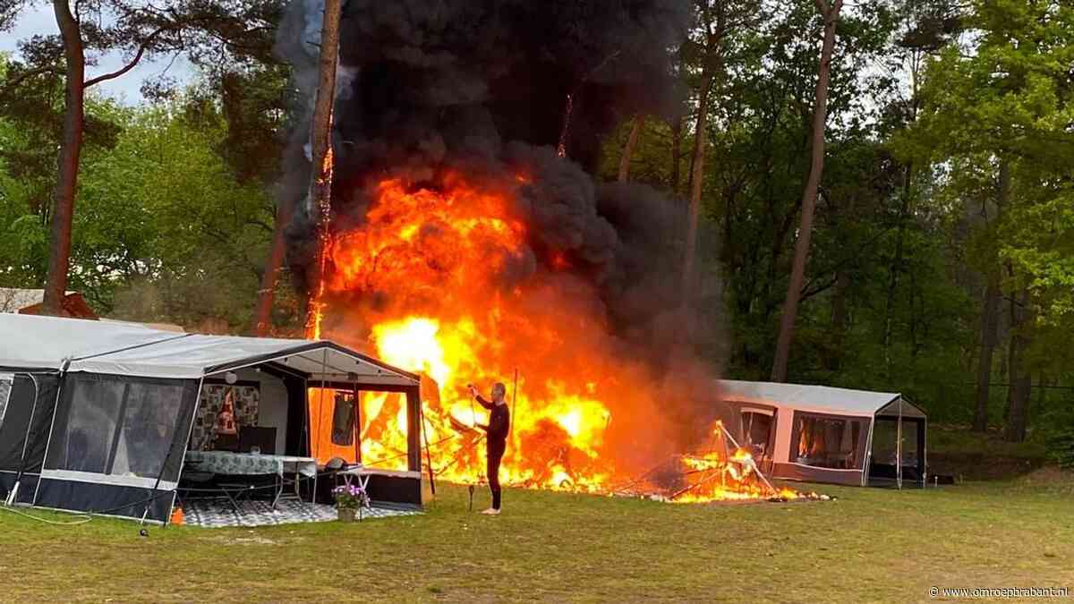 Ontploffing bij brand op camping: caravan helemaal uitgebrand
