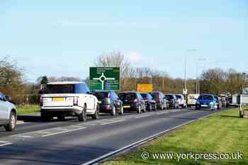 A1079 York to Hull road at Hayton, near Pocklington roadworks