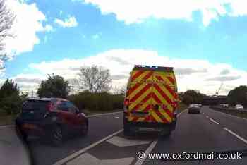 A34 traffic: Ambulance dangerously cuts across cars