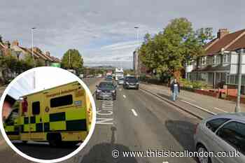 Bowes Road, Enfield, motorcyclist treated after crash
