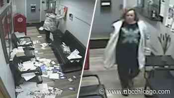 Police search for woman caught on camera ransacking suburban police station lobby